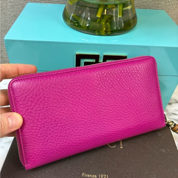 Gucci Dark Pink Fuchsia Pebbled Leather Large Organizer Wallet - NWOT Authentic - Picture 6 of 14